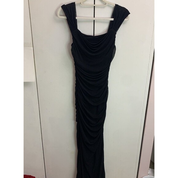 Black Bodycon Mermaid Gown. Womens Sz. S Off Shoulder Sleeveless. Stretchy - Picture 3 of 6